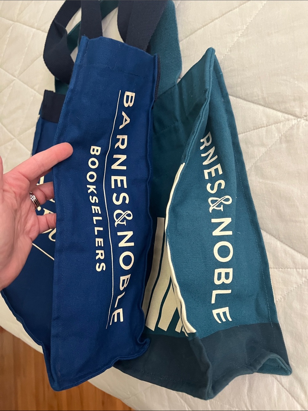PAIR of Barnes & Noble A BAG of BOOKS Tote Bags - teal and deep royal blue - Picture 9 of 16